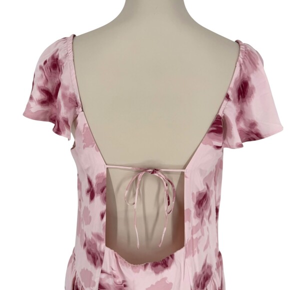Abercrombie Fitch Pink Floral Maxi Dress XL Open Back Flutter Sleeve Slit Zipper - Picture 11 of 13